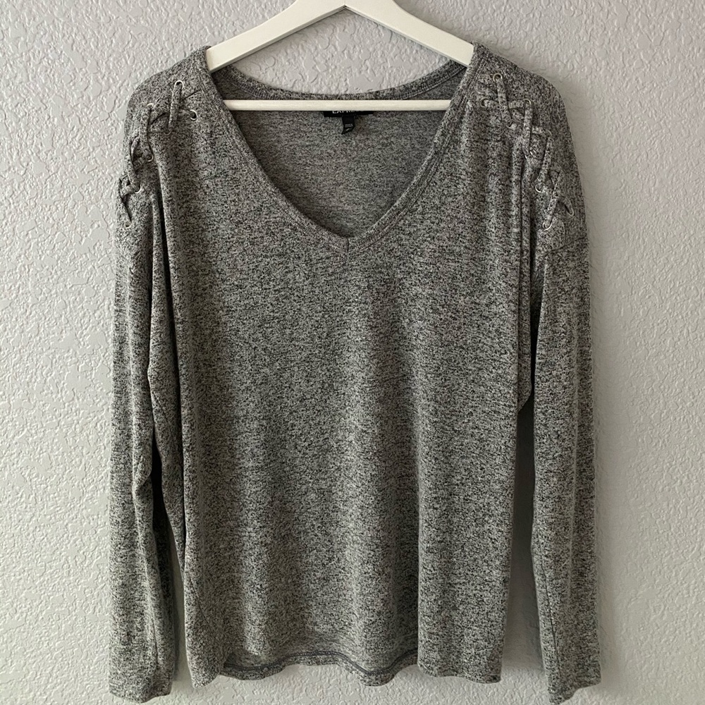 Grey Shirt w/Lace-Up Shoulders